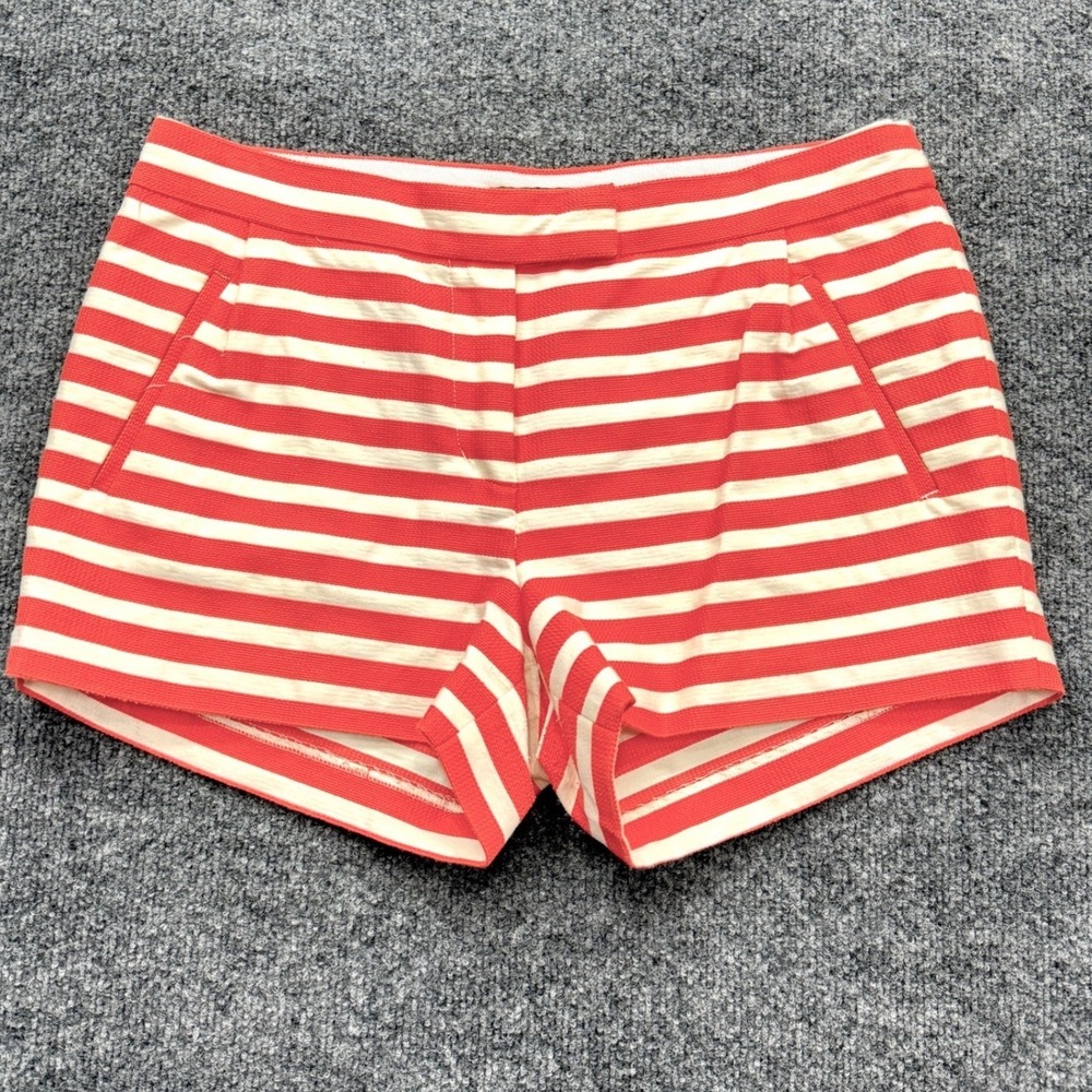J.Crew Shorts Women Size 6 Red White Striped Nautical Summer Preppy Cotton Pique